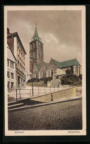 AK Minden, Strassenblick zur Marienkirche