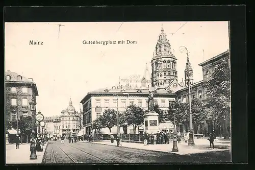 AK Mainz, Gutenbergplatz mit Dom
