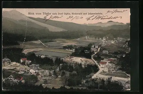 AK Oybin, Blick vom Töpfer auf Ort und Hochwald