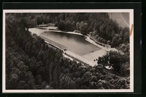 AK Rastenberg i. Thür., Waldschwimmbad aus der Luft gesehen