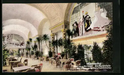 AK Wiesbaden, Neues Kurhaus, Gartenhalle mit Freskogemälden