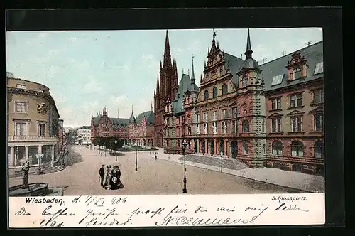 AK Wiesbaden, am Schlossplatz