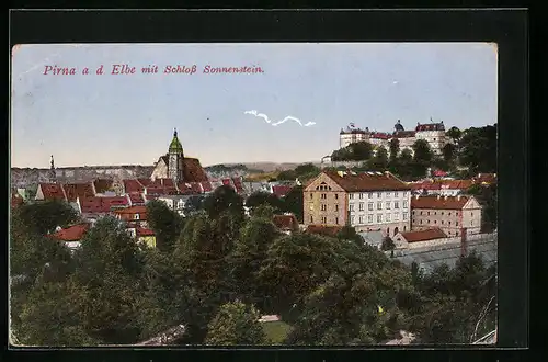 AK Pirna / Elbe, Teilansicht mit Schloss Sonnenstein