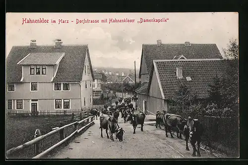 AK Hahnenklee / Harz, Dorfstrasse mit Hahnenkleer Damenkapelle
