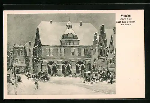 AK Minden i. W., Marktplatz im Winter