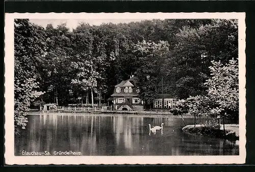 AK Glauchau i. Sa., Gründelhaus am Schwanensee