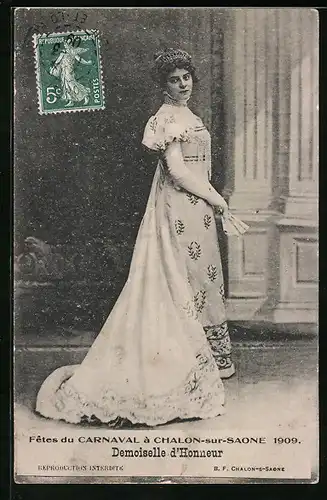 AK Chalon-sur-Saone, Fètes de Carnaval 1908, Demoiselle d`Honneur