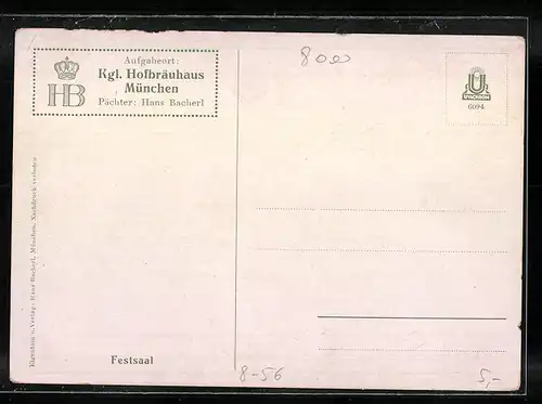 AK München, Gasthaus Hofbräuhaus, Innenansicht