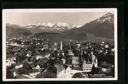 AK Dornbirn, Ballonaufnahme der Stadt mit Gebirge