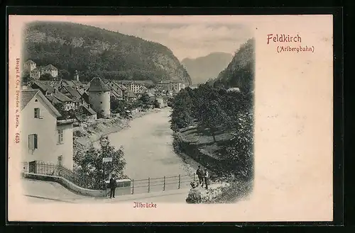 AK Feldkirch a. d. Aelbergbahn, Blick von der Illbrücke auf die Ortschaft
