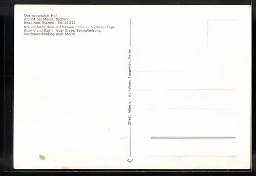 AK Algund bei Meran, Pension Obermaratscher Hof