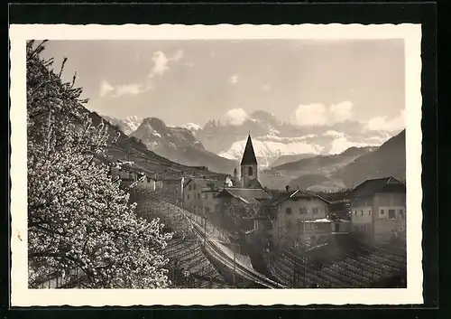 AK St. Magdalena bei Bozen, Teilansicht mit Bergpanorama aus der Vogelschau