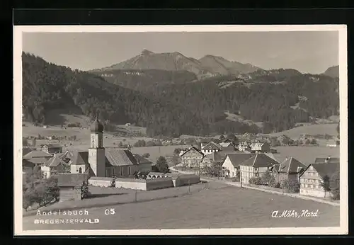 AK Andelsbuch, Ortsansicht mit Strasse und Hangspitze