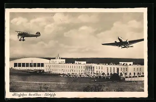 AK Dresden-Klotzsche, Flugzeuge über dem Flughafen