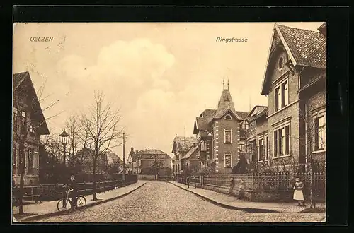 AK Uelzen, Partie in der Ringstrasse mit einem Schüler auf seinem Fahrrad