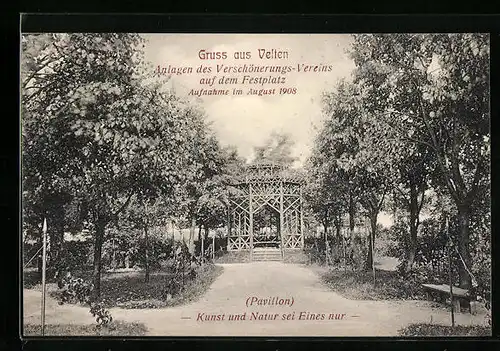 AK Velten, Anlagen des Verschönerungs-Verins auf dem Festplatz 1908, Pavillon