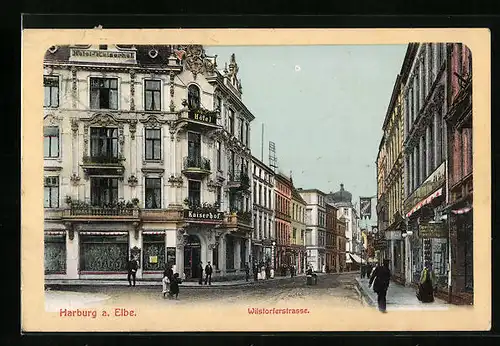 AK Harburg a. Elbe, Wilstorferstrasse mit Hotel Kaiserhof und Geschäften