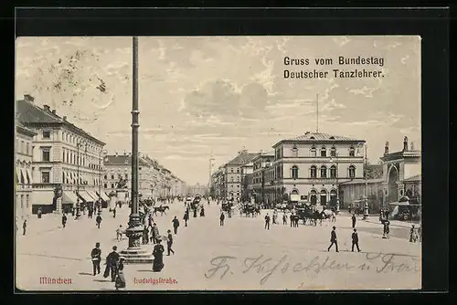 AK München, Ludwigstrasse am Cafe Putscher