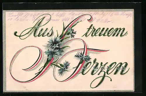 Präge-AK Kornblume mit Schleifenbändern in den Farben des deutschen Kaiserreichs