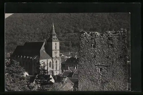 AK Kronstadt, Schwarzer Turm und Evang. Kirche