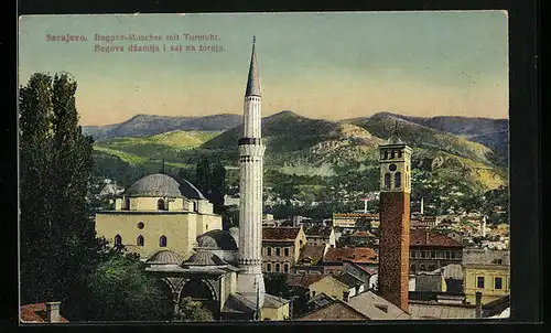 AK Sarajevo, Begova-Moschee mit Turmuhr