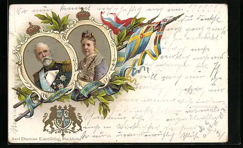 Lithographie König Oscar von Schweden mit Sophie von Schweden