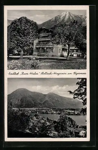 AK Rottach-Hagrain a. Tegernsee, Gasthof Zum Hahn mit Bergpanorama