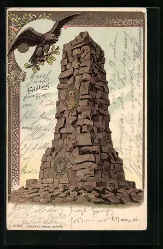 Lithographie Feldberg, Bismarck-Denkmal mit Adler und Eichenlaub