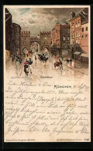 Künstler-AK Karl Heinisch: München, Karlsthor