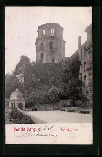 Relief-AK Heidelberg, Blick zum Schlossaltan