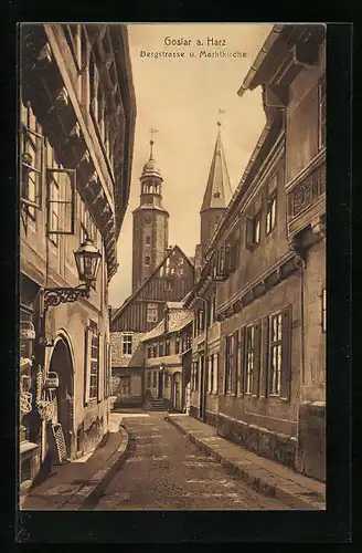 AK Goslar a. Harz, Bergstrasse mit Marktkirche