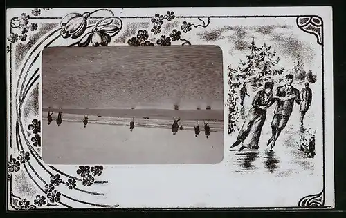 Foto-AK Menschen bei einer Wattwanderung