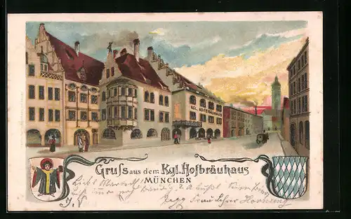 AK München, Kgl. Hofbräuhaus mit Strassenpartie