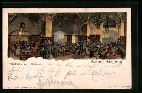 AK München, Parterre-Bierhallen im Kgl. Hofbräuhaus