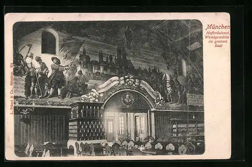 AK München, Hofbräuhaus, Wandgemälde im grossen Saal