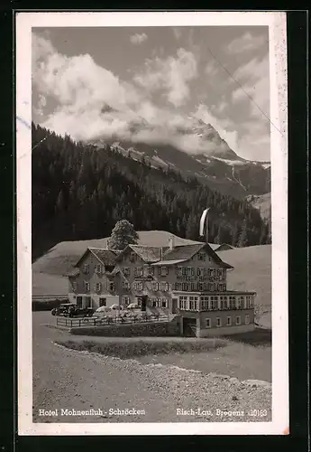 AK Schröcken, Hotel Mohnenfluh mit Bergpanorama