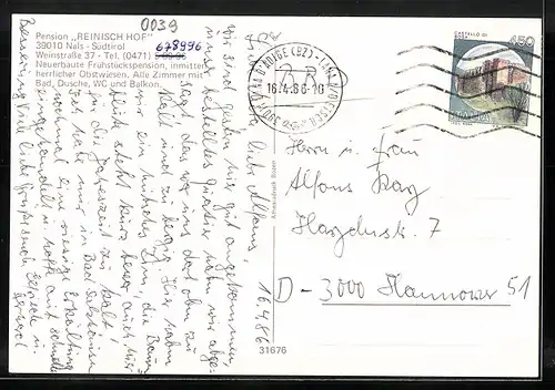 AK Nals, Pension Reinisch Hof aus der Vogelschau