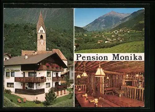 AK Algund-Dorf bei Meran, Pension Monika, Ortsansicht