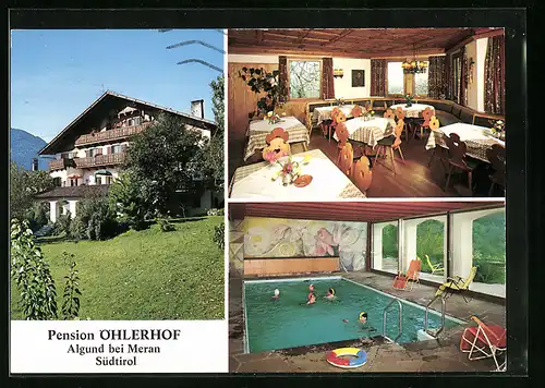 AK Algund bei Meran, Pension Öhlerhof mit Schwimmbad