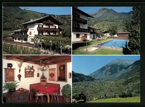 AK Algund bei Meran, Pension Haus Bergland mit Swimming Pool, Ortsansicht