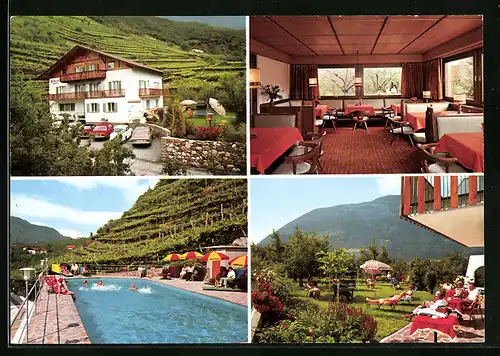 AK Algund bei Meran, Pension Flora mit Swimming Pool und Garten