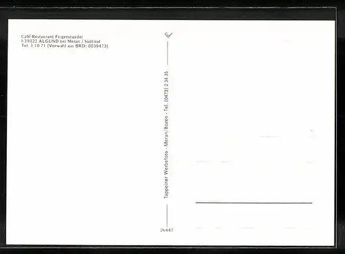 AK Algund bei Meran, Cafe-Restaurant Feigenstauder mit Swimming Pool