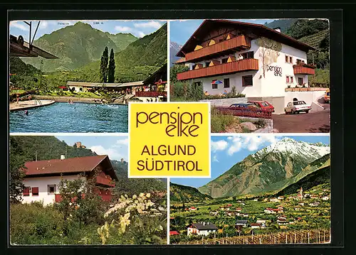AK Algund-Dorf, Pension Elke mit Swimming Pool, Ortsansicht