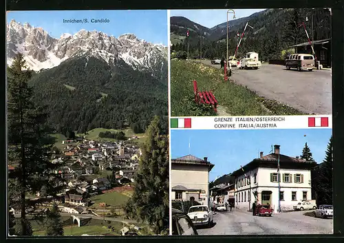 AK Innichen, Ortsansicht aus der Vogelschau, Grenzübergang Italien-Österreich