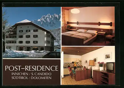 AK Innichen, Pension Post-Residence - Gebäude im Winter, Innenansichten