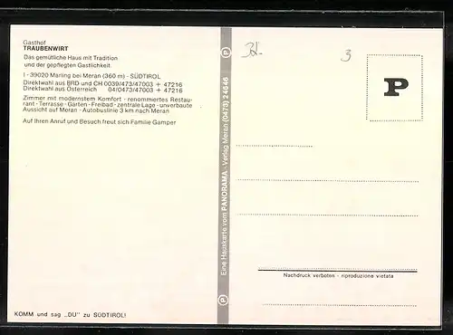 AK Marling bei Meran, Gasthof Traubenwirt in versch. Ansichten