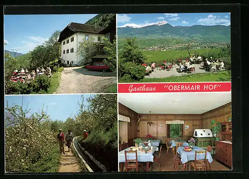 AK Marling bei Meran, Gasthaus Obermair Hof in versch. Ansichten