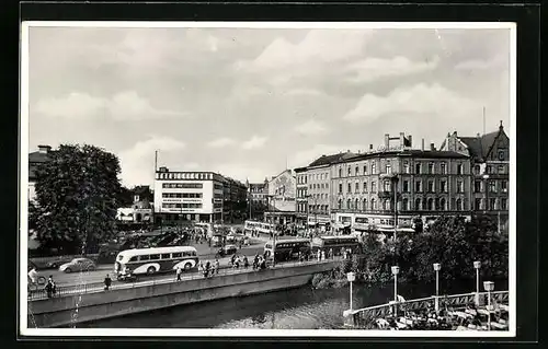 AK Braunschweig, Friedrich-Wilhelm-Platz mit Geschäften und Strassenbahn