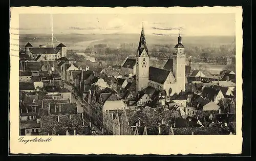 AK Ingolstadt, Teilansicht mit Kirche und Strassenpartie