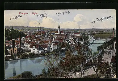 AK Kempten /Allg., Ortsansicht mit Iller aus der Vogelschau